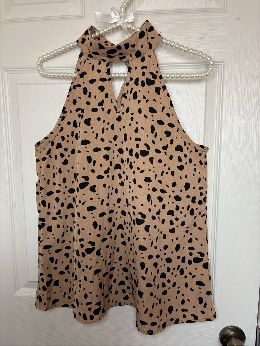 SHEIN Beige Halter Cami with Black Spot Print